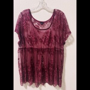 Torrid Burgundy Lace Floral Blouse
